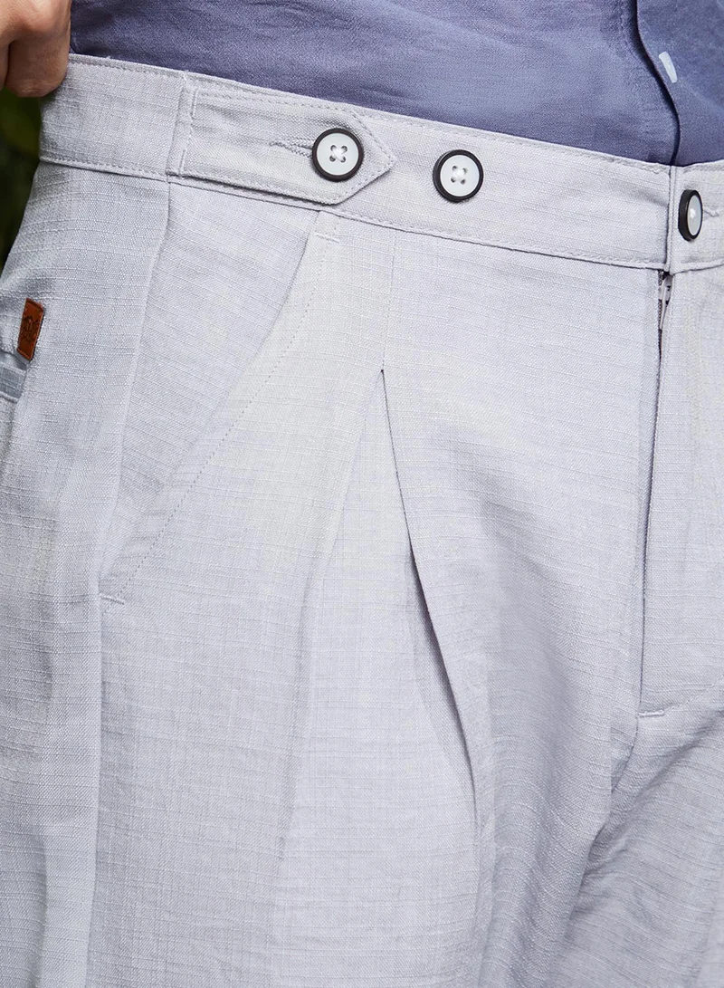 Campus Sutra  Men's Cloud Grey Pleated Tailored Trousers for Men | Best Price UAE