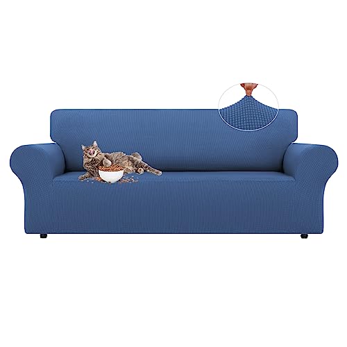 LURKA Stretch Sofa Slipcovers 1 Piece Couch Covers for 3 Cushion Couch Sofa Furniture Protector Full Sofa Covers with Elastic Bottom for Kids and Dog (Large, Blue) - Image 1