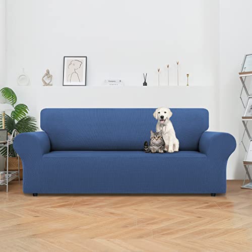 LURKA Stretch Sofa Slipcovers 1 Piece Couch Covers for 3 Cushion Couch Sofa Furniture Protector Full Sofa Covers with Elastic Bottom for Kids and Dog (Large, Blue) - Image 2