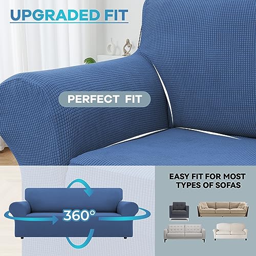 LURKA Stretch Sofa Slipcovers 1 Piece Couch Covers for 3 Cushion Couch Sofa Furniture Protector Full Sofa Covers with Elastic Bottom for Kids and Dog (Large, Blue) - Image 4