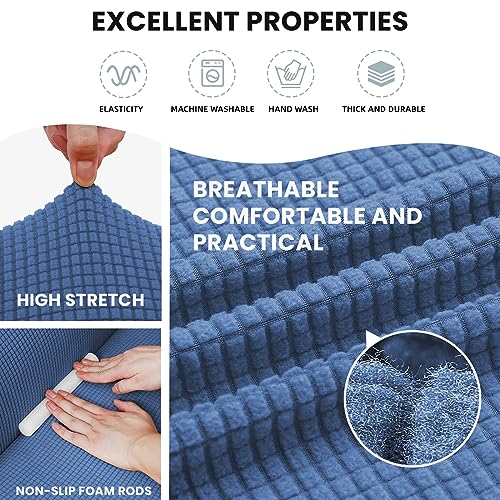 LURKA Stretch Sofa Slipcovers 1 Piece Couch Covers for 3 Cushion Couch Sofa Furniture Protector Full Sofa Covers with Elastic Bottom for Kids and Dog (Large, Blue) - Image 5