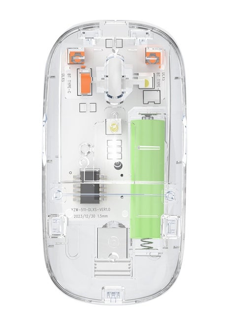 GR-133 Transparent Rechargeable Dual-Mode Mouse Multi devices ( Modes BT5.1 / BT5.1 / 2.4GHz ) – Bluetooth / Wireless Connection - Silent Clik - Power Saving on/off button -1600DPI - 500mAh - For Office Business