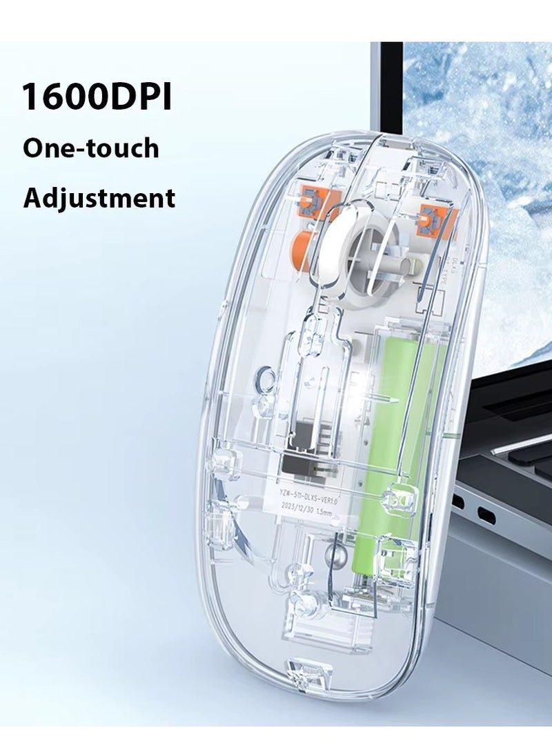 GR-133 Transparent Rechargeable Dual-Mode Mouse Multi devices ( Modes BT5.1 / BT5.1 / 2.4GHz ) – Bluetooth / Wireless Connection - Silent Clik - Power Saving on/off button -1600DPI - 500mAh - For Office Business