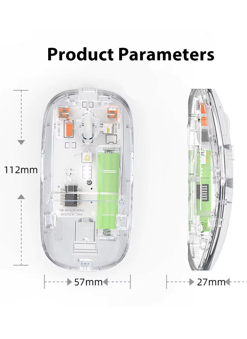 GR-133 Transparent Rechargeable Dual-Mode Mouse Multi devices ( Modes BT5.1 / BT5.1 / 2.4GHz ) – Bluetooth / Wireless Connection - Silent Clik - Power Saving on/off button -1600DPI - 500mAh - For Office Business