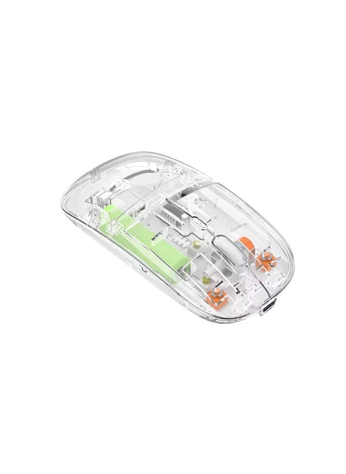 GR-133 Transparent Rechargeable Dual-Mode Mouse Multi devices ( Modes BT5.1 / BT5.1 / 2.4GHz ) – Bluetooth / Wireless Connection - Silent Clik - Power Saving on/off button -1600DPI - 500mAh - For Office Business