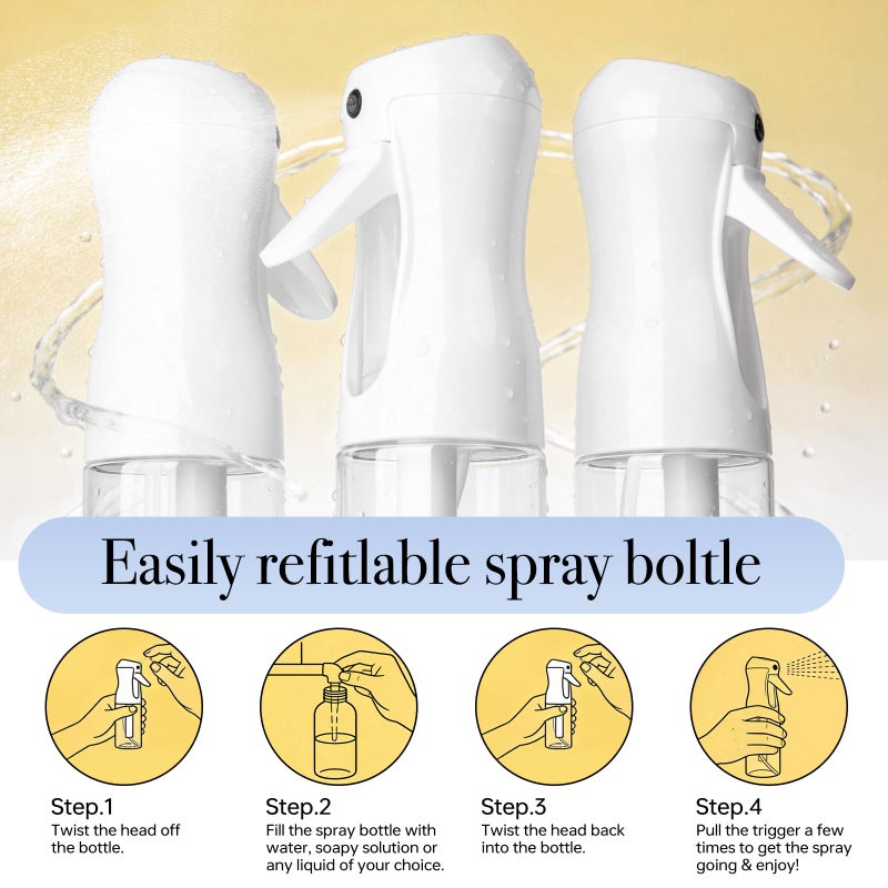 RMNJPW 3Pack Continuous Spray Bottle 200ml, Ultra Fine Water Mister Refillable Empty Spray Bottle for Hair Styling, Salon, Skin Care, Cleaning & Plants (6.8oz Clear) - Image 4