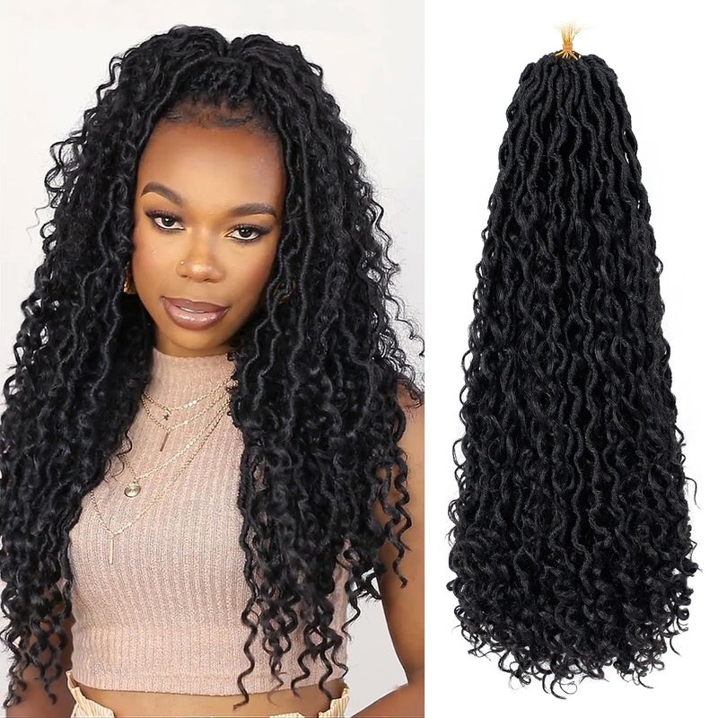 LIYATE 24 Inch Goddess Locs Crochet Hair Boho Faux Locs Crochet Hair for Black Women Soft Locs Crochet Braids With Curly End 6 Packs 1B