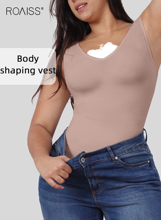roaiss Large Size Shapewear for Women V-Neck Sleeveless Vest Shaping Bodywear Ladies Tighten Waist and Abdomen Shaping Clothes Slim Corpsert Inner Wear Flesh Color - Image 2