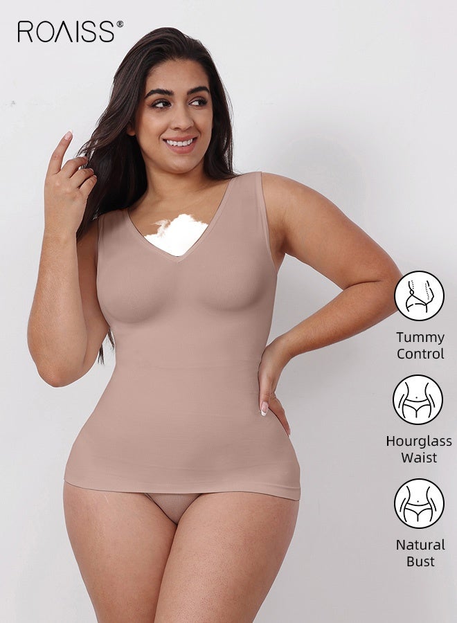 roaiss Large Size Shapewear for Women V-Neck Sleeveless Vest Shaping Bodywear Ladies Tighten Waist and Abdomen Shaping Clothes Slim Corpsert Inner Wear Flesh Color - Image 3
