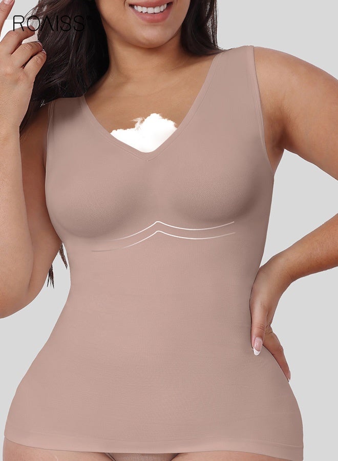 roaiss Large Size Shapewear for Women V-Neck Sleeveless Vest Shaping Bodywear Ladies Tighten Waist and Abdomen Shaping Clothes Slim Corpsert Inner Wear Flesh Color - Image 1