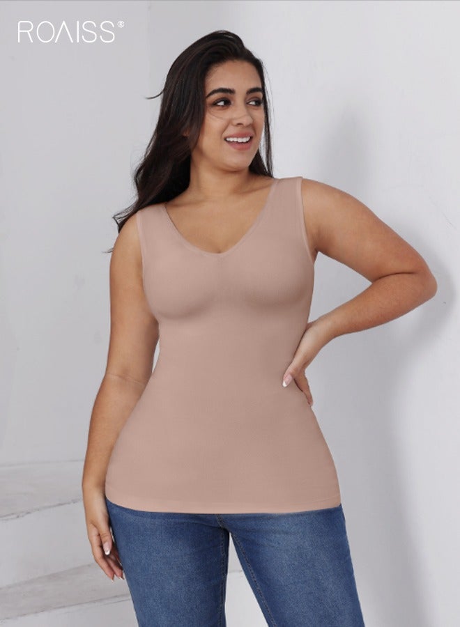 roaiss Large Size Shapewear for Women V-Neck Sleeveless Vest Shaping Bodywear Ladies Tighten Waist and Abdomen Shaping Clothes Slim Corpsert Inner Wear Flesh Color - Image 5