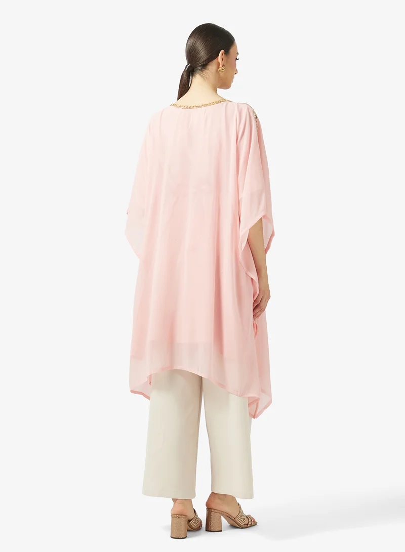 ارابيان كلوزيت Gold Embroidered Round Neck Kaftan