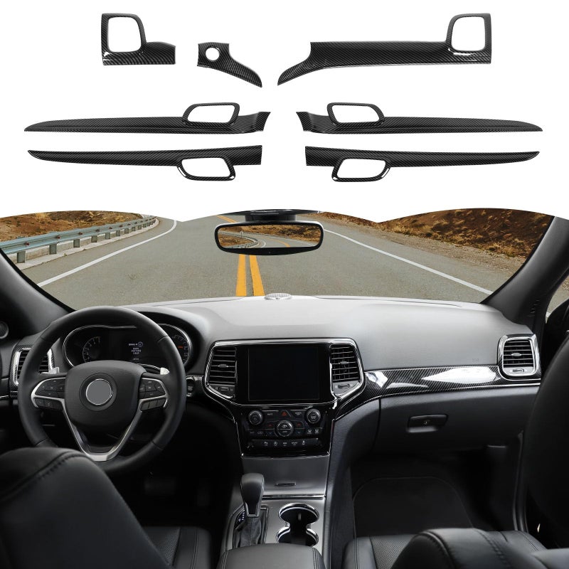 RTTCZ Carbon Fiber Center Console Dashboard Panel Trim Inner Door Handle Cover Interior Trim Kit Decor Accessories for Jeep Grand Cherokee 20112020