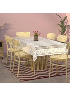 Kuber Industries Kuber Industries Dining Table cover 6 Seater|Table Cloth for 6 Seater Dining Table|Table Sheet For dining, Party, Events|Finest Cotton & Washable|Indoor And Outdoor Use "90x60" (White)  - Image 2