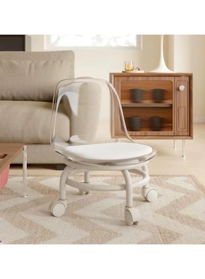 LINGWEI Low Rolling Chair with Transparent White Acrylic Backrest 360° Rotating Wheels for Indoor and Outdoor Use Ideal for Kids & Adults Small Chair with Soft Cushion - Image 2