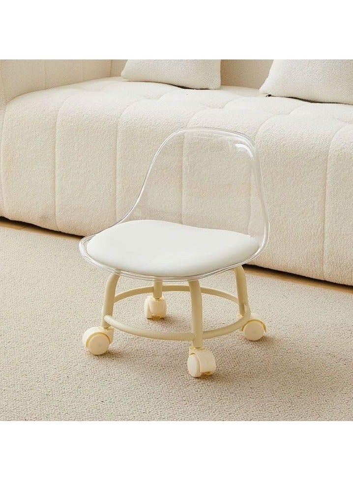 LINGWEI Low Rolling Chair with Transparent White Acrylic Backrest 360° Rotating Wheels for Indoor and Outdoor Use Ideal for Kids & Adults Small Chair with Soft Cushion - Image 1