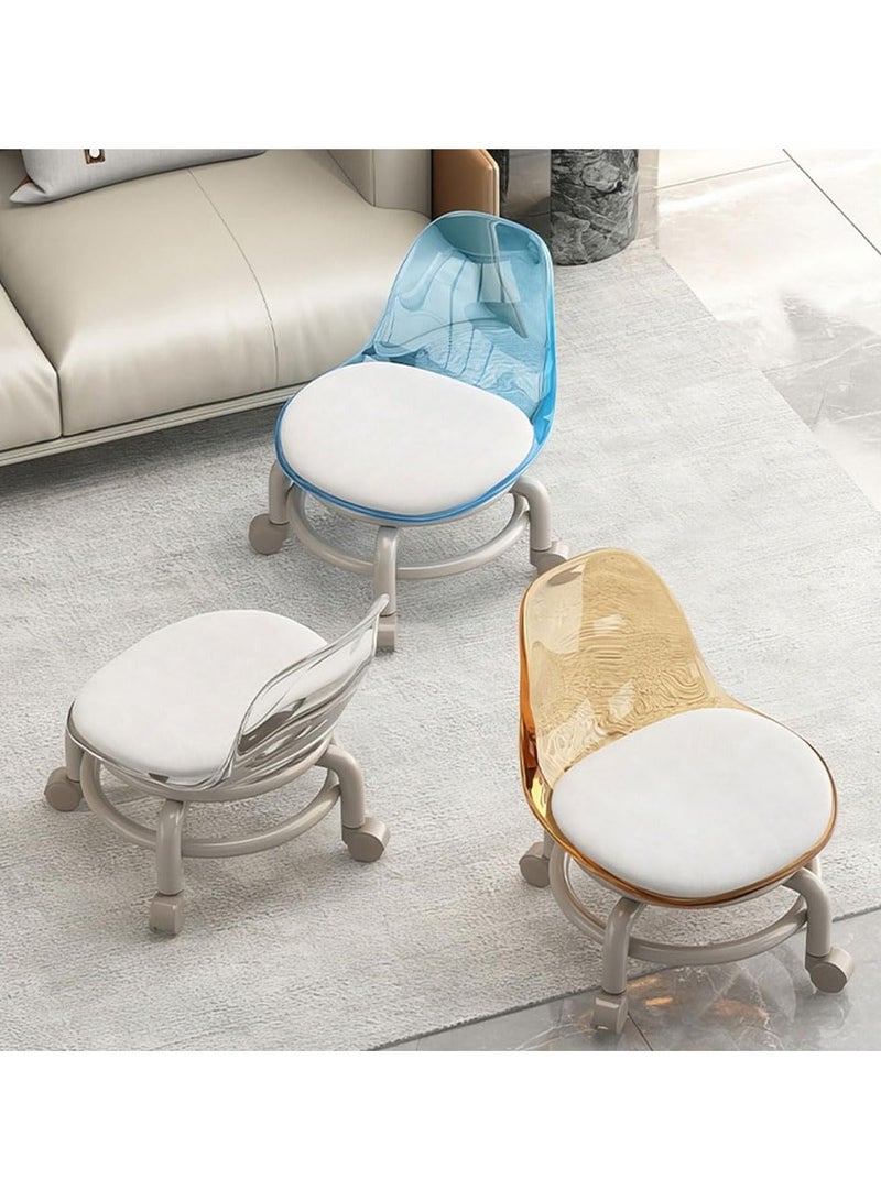 LINGWEI Low Rolling Chair with Transparent White Acrylic Backrest 360° Rotating Wheels for Indoor and Outdoor Use Ideal for Kids & Adults Small Chair with Soft Cushion - Image 5