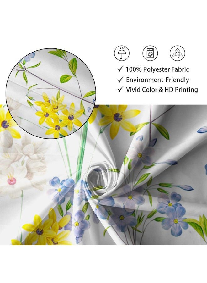 Renaiss 72x72 Inches Floral Shower Curtain Blue and Yellow Flowers Green Leaf Plant Bath Curtain Nature Wildflower Botanical Fabric Shower Curtains Set for Bathroom Decor Waterproof with Hooks - Image 4