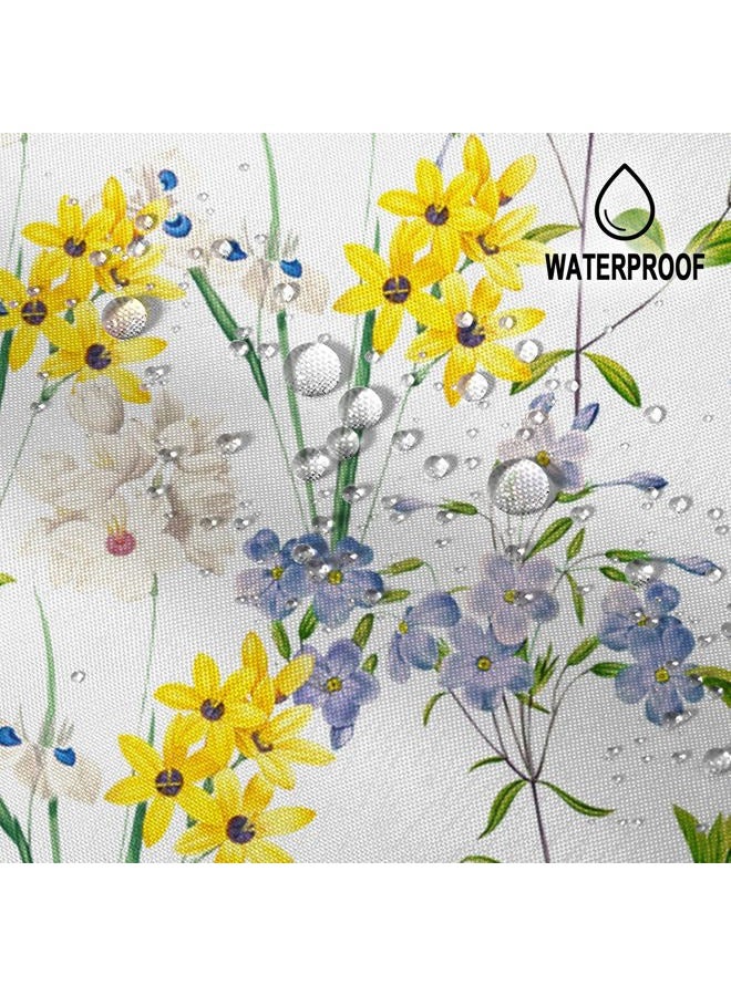 Renaiss 72x72 Inches Floral Shower Curtain Blue and Yellow Flowers Green Leaf Plant Bath Curtain Nature Wildflower Botanical Fabric Shower Curtains Set for Bathroom Decor Waterproof with Hooks - Image 5