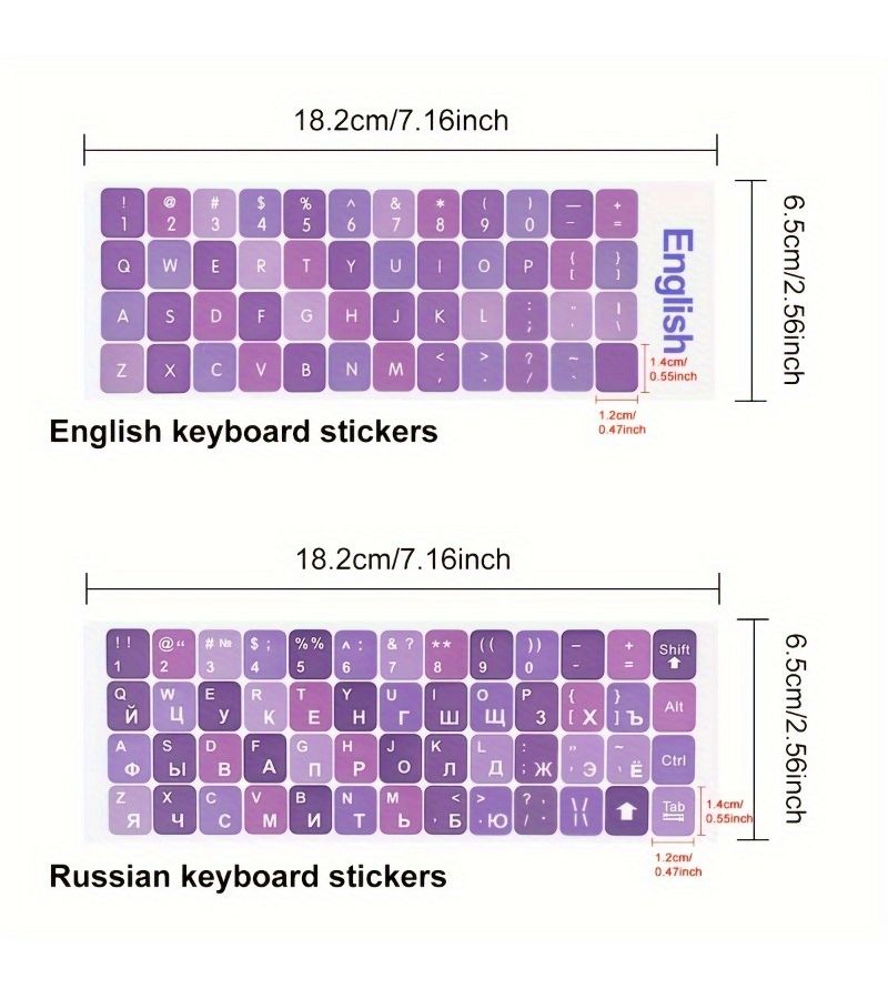 Russian English Keyboard Stickers 2pcs Purple Desktop Laptop Colorful Decals - Image 2