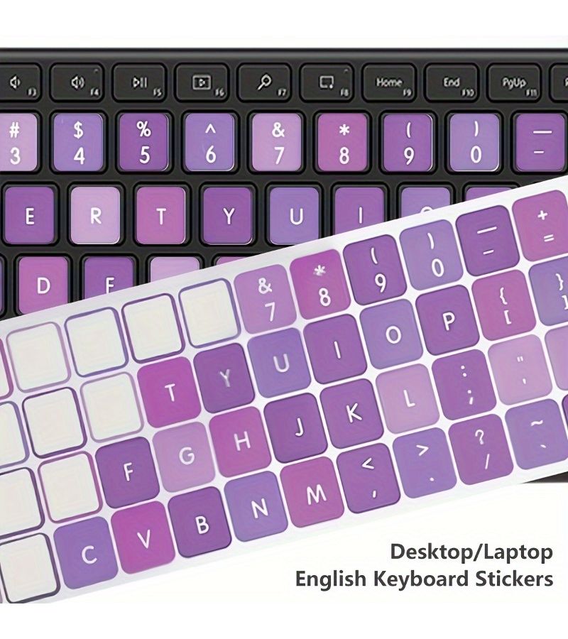Russian English Keyboard Stickers 2pcs Purple Desktop Laptop Colorful Decals - Image 1