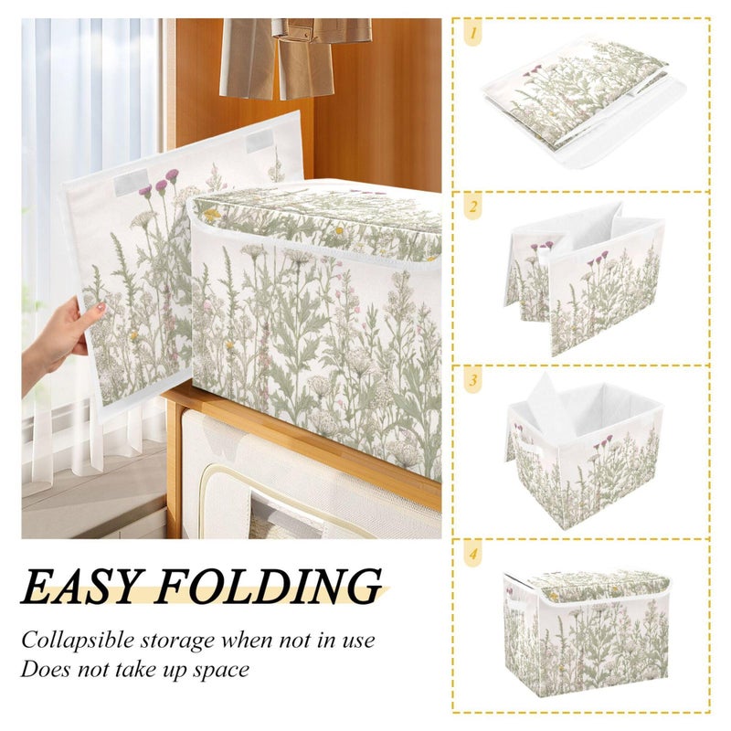 xigua Vintage Colorful Herbs and Wild Flowers Floral Storage Bins with Lids and Carrying Handle,Foldable Storage Boxes Organizer Containers Baskets Cube with Cover for Home Bedroom Closet Office - Image 3