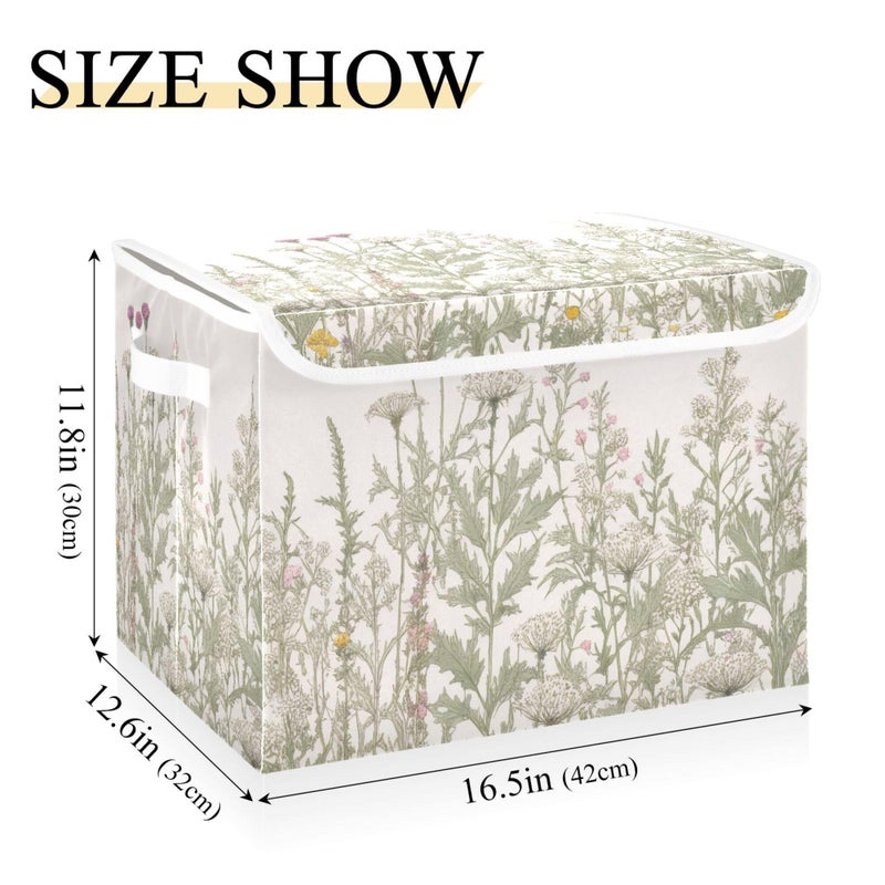 xigua Vintage Colorful Herbs and Wild Flowers Floral Storage Bins with Lids and Carrying Handle,Foldable Storage Boxes Organizer Containers Baskets Cube with Cover for Home Bedroom Closet Office - Image 2