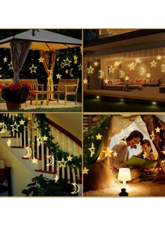 AUTOYSUR مصابيح ديكور للحديقة، ديكورات رمضان 3.5 متر للمنزل، ستارة خيطية مرصعة بالنجوم تعمل بالطاقة الشمسية، أضواء رمضانية خارجية مقاومة للماء بـ 8 أوضاع لتزيين الحديقة (تعمل بالبطارية)  - Image 4