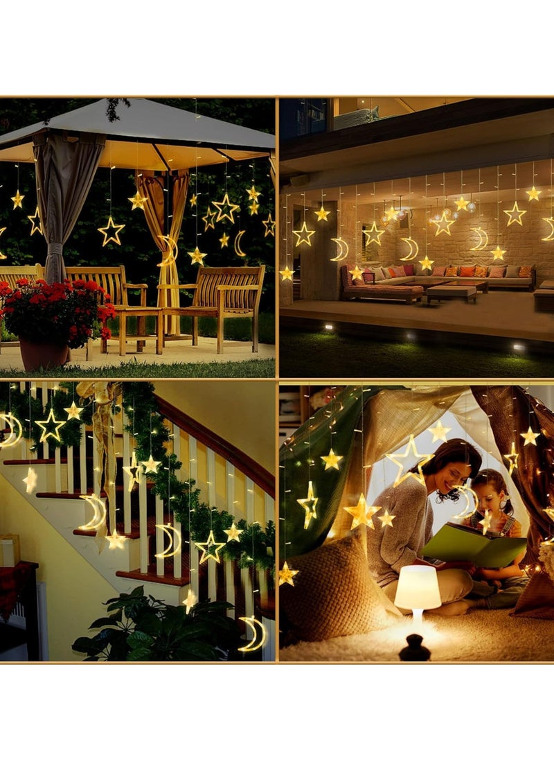 AUTOYSUR مصابيح ديكور للحديقة، ديكورات رمضان 3.5 متر للمنزل، ستارة خيطية مرصعة بالنجوم تعمل بالطاقة الشمسية، أضواء رمضانية خارجية مقاومة للماء بـ 8 أوضاع لتزيين الحديقة (تعمل بالبطارية)  - Image 4