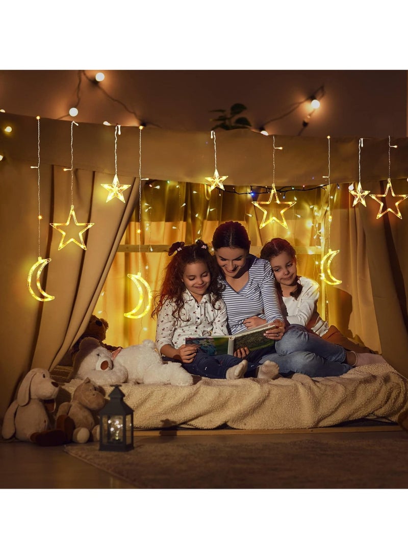AUTOYSUR مصابيح ديكور للحديقة، ديكورات رمضان 3.5 متر للمنزل، ستارة خيطية مرصعة بالنجوم تعمل بالطاقة الشمسية، أضواء رمضانية خارجية مقاومة للماء بـ 8 أوضاع لتزيين الحديقة (تعمل بالبطارية)  - Image 2