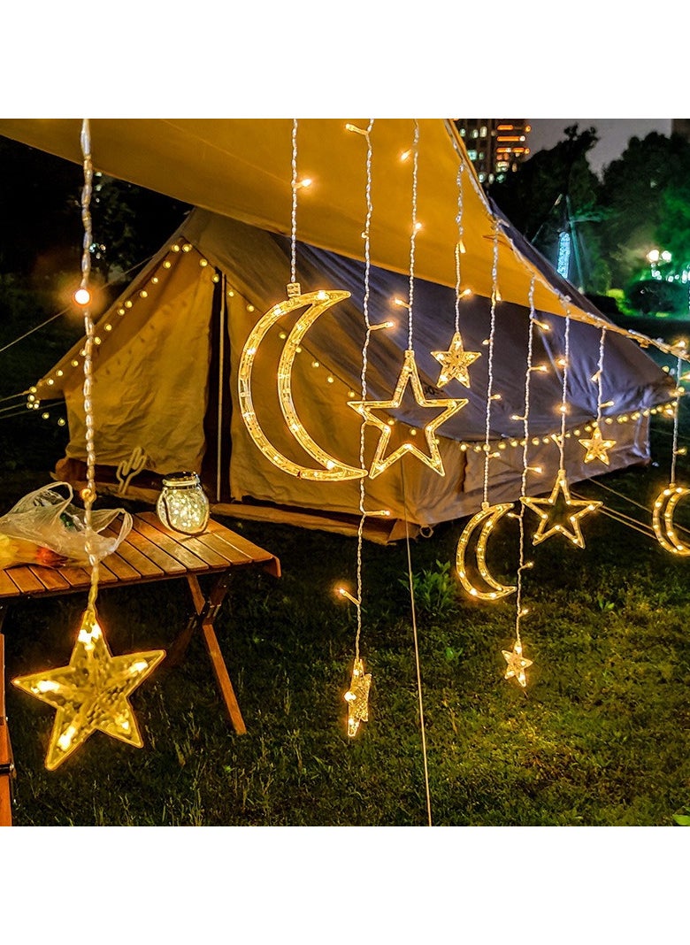 AUTOYSUR مصابيح ديكور للحديقة، ديكورات رمضان 3.5 متر للمنزل، ستارة خيطية مرصعة بالنجوم تعمل بالطاقة الشمسية، أضواء رمضانية خارجية مقاومة للماء بـ 8 أوضاع لتزيين الحديقة (تعمل بالبطارية)  - Image 1