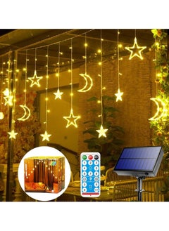 AUTOYSUR مصابيح ديكور للحديقة، ديكورات رمضان 3.5 متر للمنزل، ستارة خيطية مرصعة بالنجوم تعمل بالطاقة الشمسية، أضواء رمضانية خارجية مقاومة للماء بـ 8 أوضاع لتزيين الحديقة (تعمل بالبطارية)  - Image 5