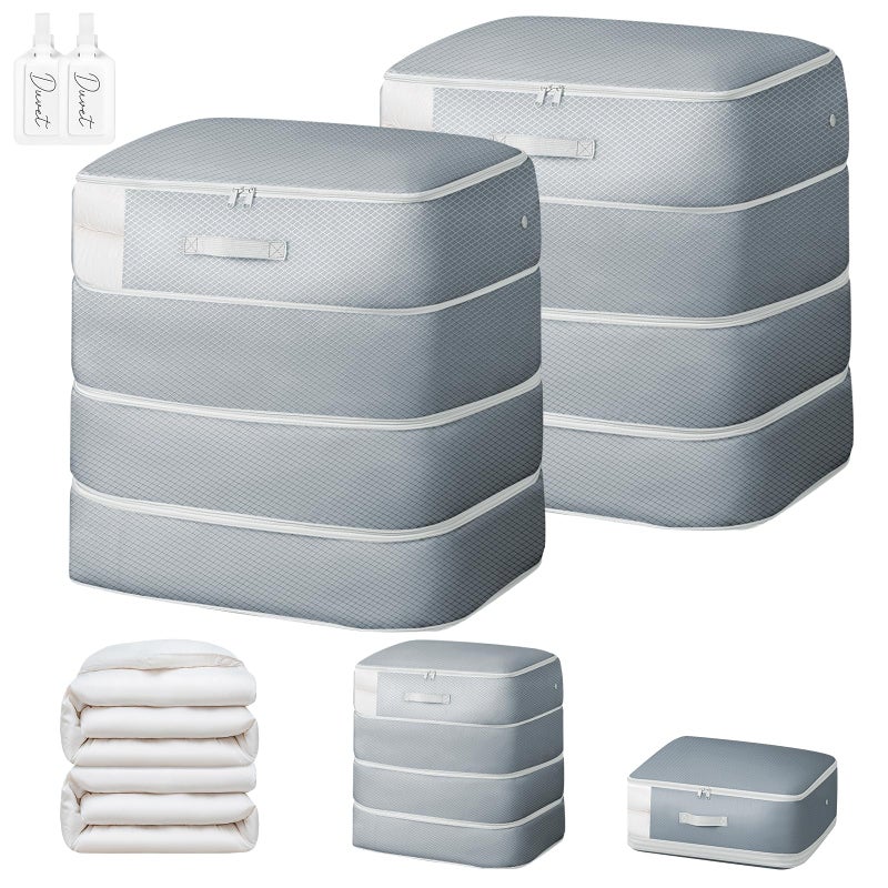 Easortm Comforter Storage Bag - 130L Large Capacity Blanket Storage Bags 4-Layer Ultra Space Saving Self Compression Organizer, Washable Compression Bags for Storage Comforter Blanket, 2-Pack, Grey - Image 1