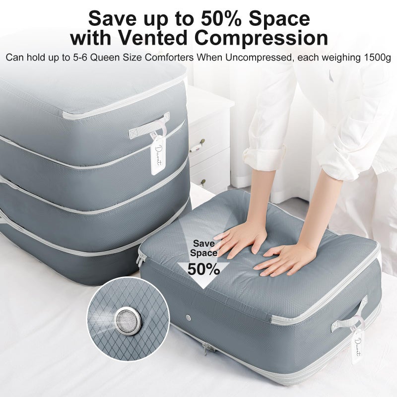 Easortm Comforter Storage Bag - 130L Large Capacity Blanket Storage Bags 4-Layer Ultra Space Saving Self Compression Organizer, Washable Compression Bags for Storage Comforter Blanket, 2-Pack, Grey - Image 3