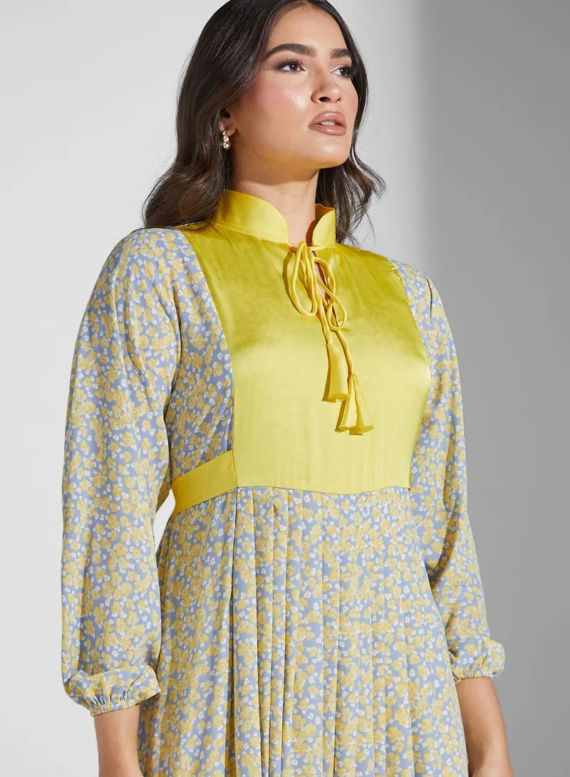 Golden Apple Floral Print Puff Sleeve Jalabiya