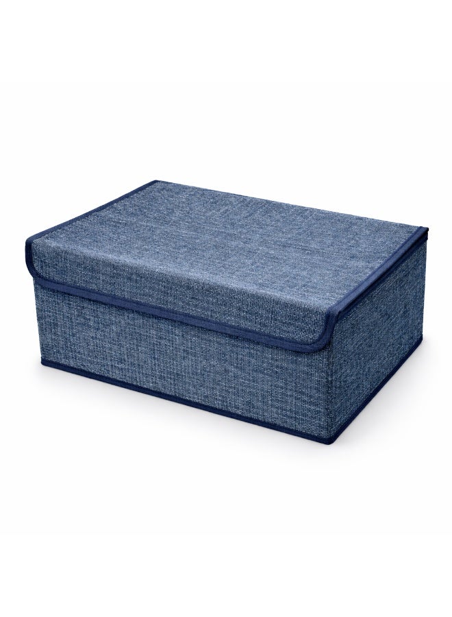 Fabric Storage Box with Lid, Closet Organizer with Dividers, Foldable Clothes Storage Bin for Underwear, Socks, Makeup & Accessories, Wardrobe Organizer Box 33 x 25 x 12 cm (Blue) - Image 4