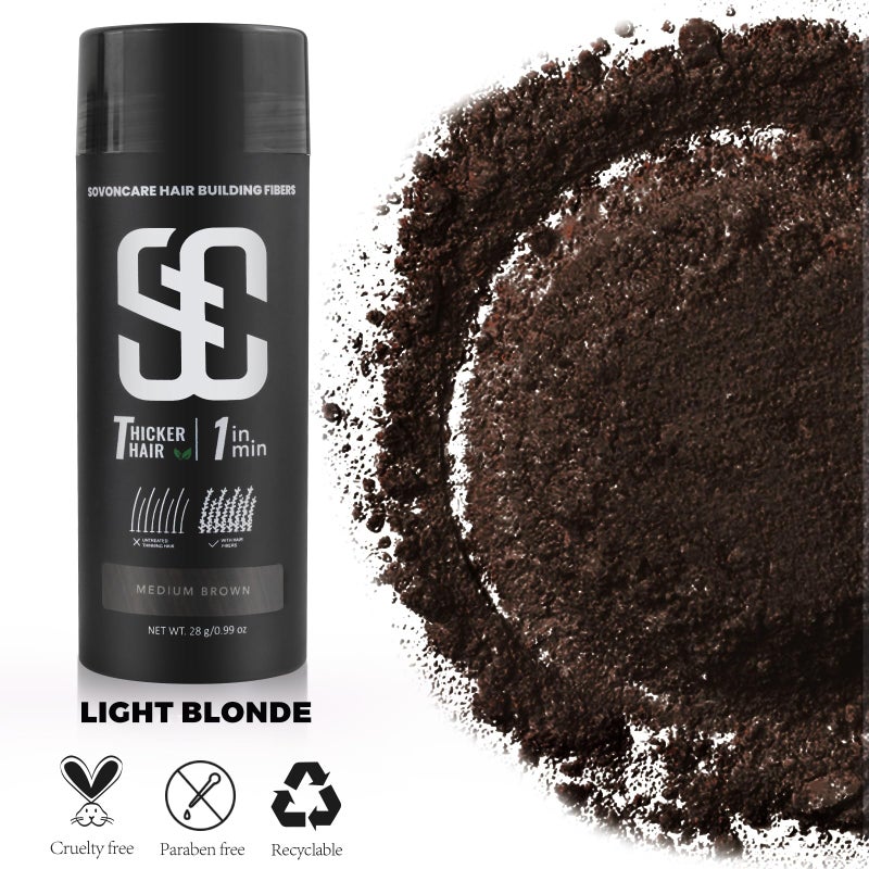 SOVONCARE Hair Fibers for Thinning Hair Medium Brown, Hair Building Fibers for Bald Spots Undetectable & Natural, Conceals Hair Loss Fill In Fine Hair Powder Hair Thicker Instantly for Women & Men 28g - Image 5
