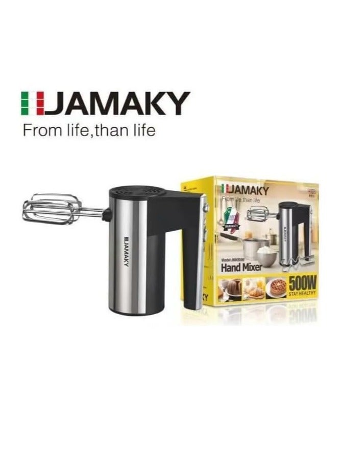 JAMAKY Italy JMK6006 Electric Egg Beater Stainless Steel 500 Watt 5 Speeds - Image 1