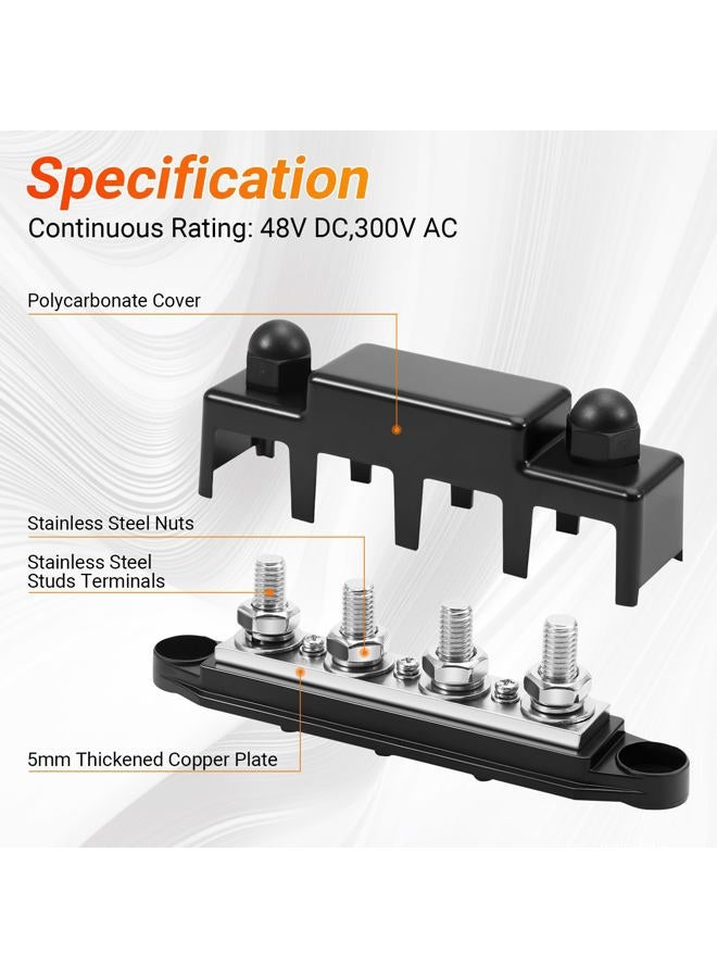 FEITON Power Distribution Block 12V 150A Busbar 5/16" Stud Terminal Strip 12-48V Heavy Duty Terminal Block Plus & Negative Junction Block Cover RV Marine Car Battery Bus Bar - Image 2