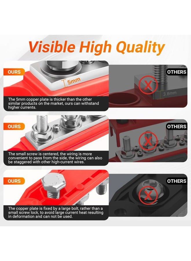 FEITON Power Distribution Block 12V 150A Busbar 5/16" Stud Terminal Strip 12-48V Heavy Duty Terminal Block Plus & Negative Junction Block Cover RV Marine Car Battery Bus Bar - Image 3