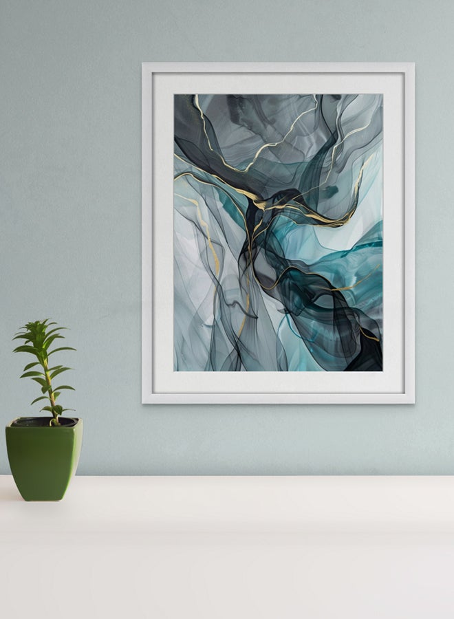 Art Decor Art Decor Abstract Watercolor Ink Art in Blue Black with Gold Accents Wall Art with Matboard Framed Fine Art Wall Décor for Living Room Bedroom Dining Room Gifting - Image 1