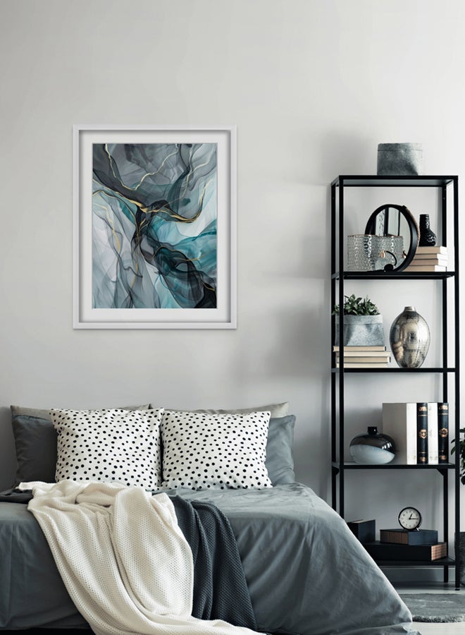 Art Decor Art Decor Abstract Watercolor Ink Art in Blue Black with Gold Accents Wall Art with Matboard Framed Fine Art Wall Décor for Living Room Bedroom Dining Room Gifting - Image 2