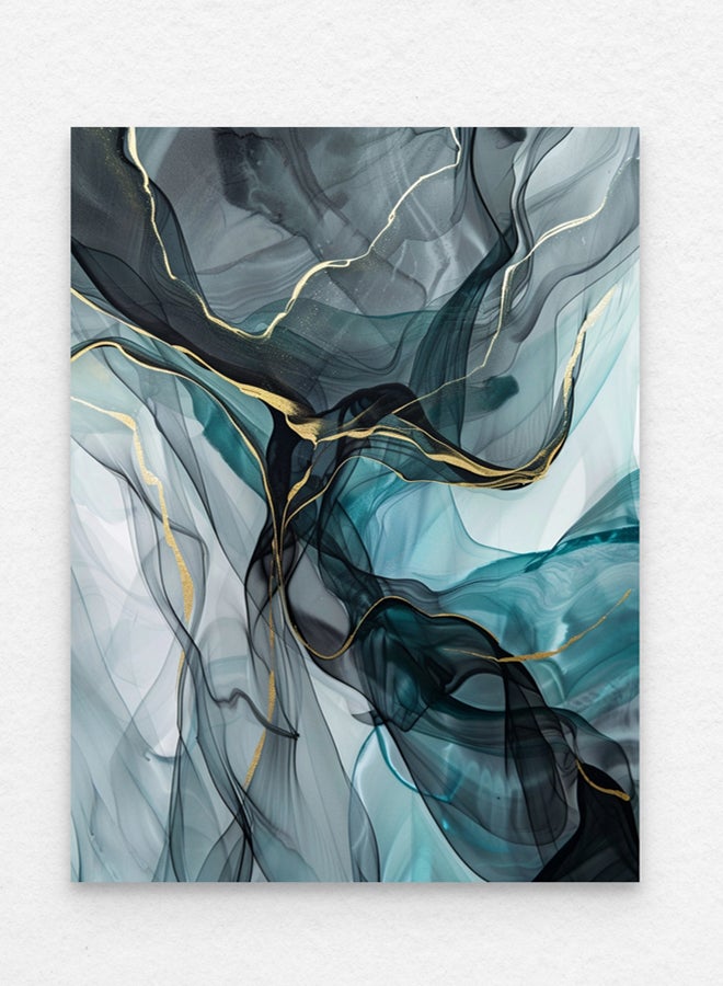 Art Decor Art Decor Abstract Watercolor Ink Art in Blue Black with Gold Accents Wall Art with Matboard Framed Fine Art Wall Décor for Living Room Bedroom Dining Room Gifting - Image 3