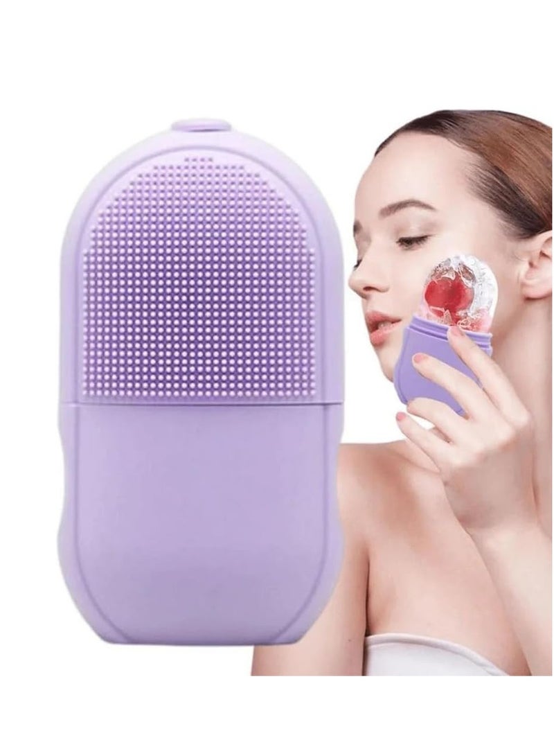 بكرة ثلج للوجه قابلة لإعادة الاستخدام، مثالية لتدليك الوجه و شد وتوحيد لون البشرة، تقليل الانتفاخ تحت العين والتجاعيد، مع فرشاة تنظيف تمنح البشرة توهجًا صحيًا ومظهرًا مشرقًا (بنفسجى) - Image 1