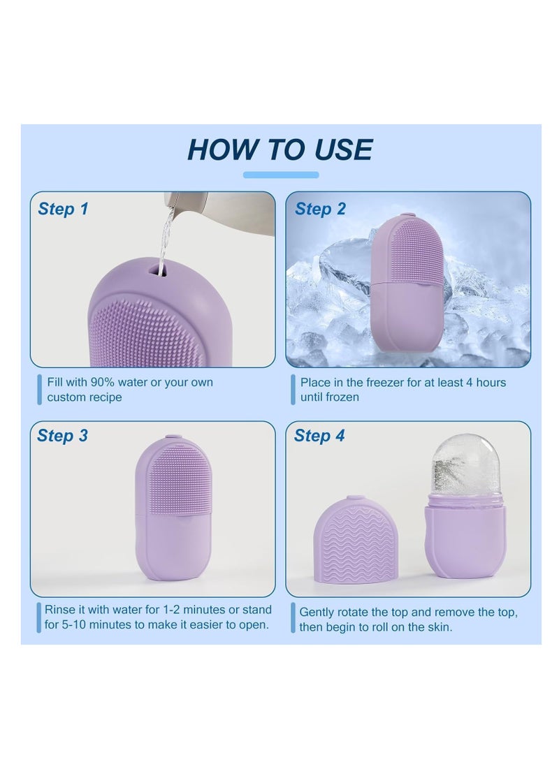 بكرة ثلج للوجه قابلة لإعادة الاستخدام، مثالية لتدليك الوجه و شد وتوحيد لون البشرة، تقليل الانتفاخ تحت العين والتجاعيد، مع فرشاة تنظيف تمنح البشرة توهجًا صحيًا ومظهرًا مشرقًا (بنفسجى) - Image 3