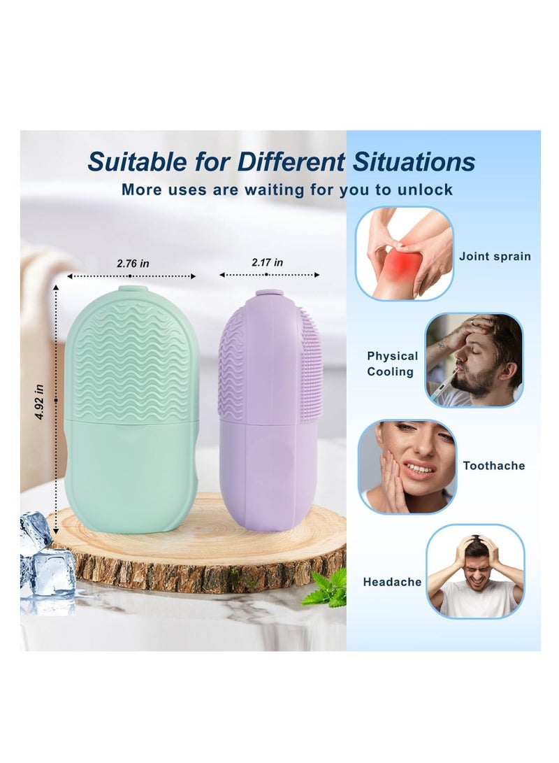 بكرة ثلج للوجه قابلة لإعادة الاستخدام، مثالية لتدليك الوجه و شد وتوحيد لون البشرة، تقليل الانتفاخ تحت العين والتجاعيد، مع فرشاة تنظيف تمنح البشرة توهجًا صحيًا ومظهرًا مشرقًا (بنفسجى) - Image 4