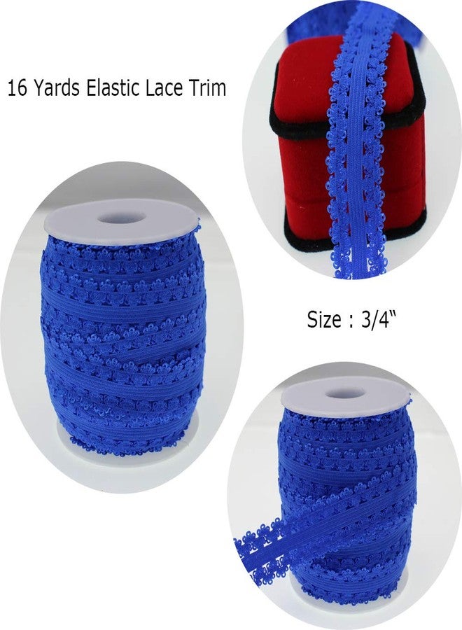 بامير تونج شريط بامير تونغ، لفة واحدة بطول 16 ياردة، حافة بيكو 3/4 بوصة، دانتيل مطاطي بحواف مكشكشة، دانتيل لأطواق الرأس (أزرق ملكي) - Image 4
