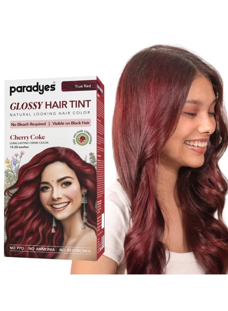 Paradyes No Bleach Cherry Coke Glossy Hair Tint, Ammonia-Free Formula for Natural Black Hair, Visible on Natural Black Hair, Includes Anti-Fade Conditioner for Long-Lasting Shine, 6.6 True Red - Image 1