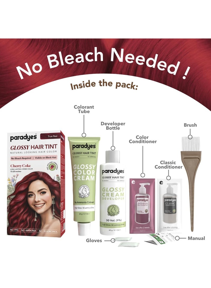Paradyes No Bleach Cherry Coke Glossy Hair Tint, Ammonia-Free Formula for Natural Black Hair, Visible on Natural Black Hair, Includes Anti-Fade Conditioner for Long-Lasting Shine, 6.6 True Red - Image 3