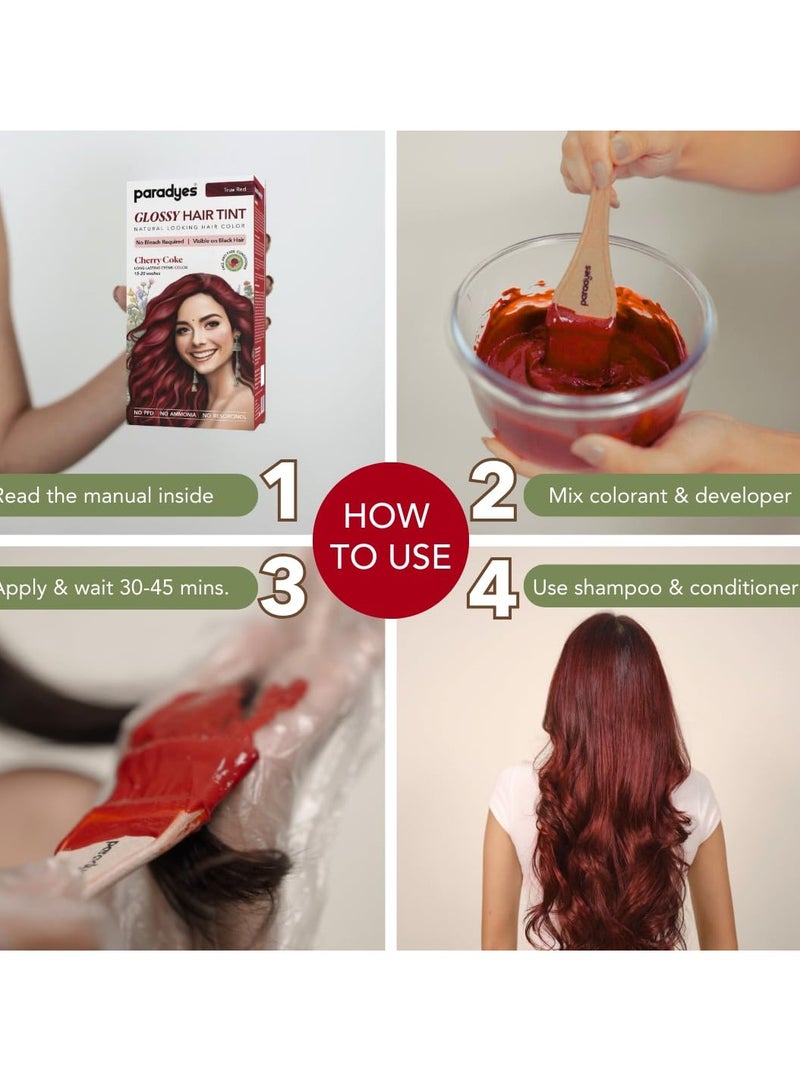 Paradyes No Bleach Cherry Coke Glossy Hair Tint, Ammonia-Free Formula for Natural Black Hair, Visible on Natural Black Hair, Includes Anti-Fade Conditioner for Long-Lasting Shine, 6.6 True Red - Image 5